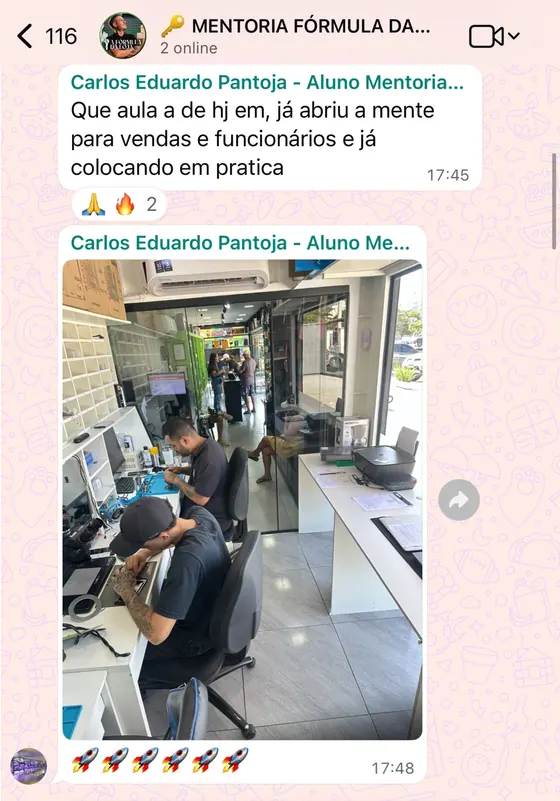 Mensagem de aluno com foto da própria loja