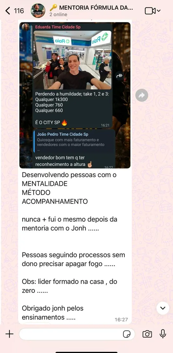 Mensagem de aluno sobre líder formado dentro de casa