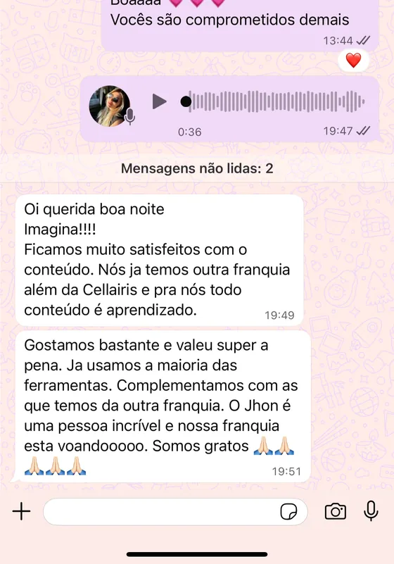Mensagem de aluna da imersão sobre o conteúdo