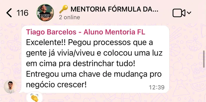 Mensagem de aluno sobre processos destrinchados na aula